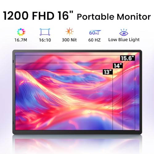 Image of Laptop Screen Extender Portable Monitor - Dual 16 inch 1200P FHD Travel Monitor Fit for 13-17 inch Laptops Plug & Play 360 Rotating Detachable Stand Height Adjustable for Travel /Work /Study