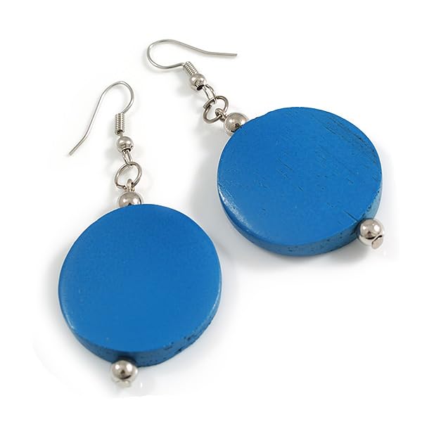 Boucles d'oreilles pendantes en bois bleu foncé 30 mm chic