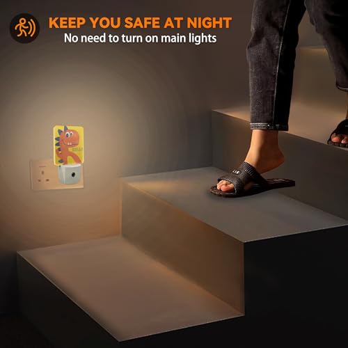 Image of Dino Dusk to Dawn Night Light, Auto Sensor Lamp Home Indoor Stairway Kitchen Corridor, Cute Dinosaur Night Lights Plug into Wall Decor, Boys Girls Women Men Room Gifts
