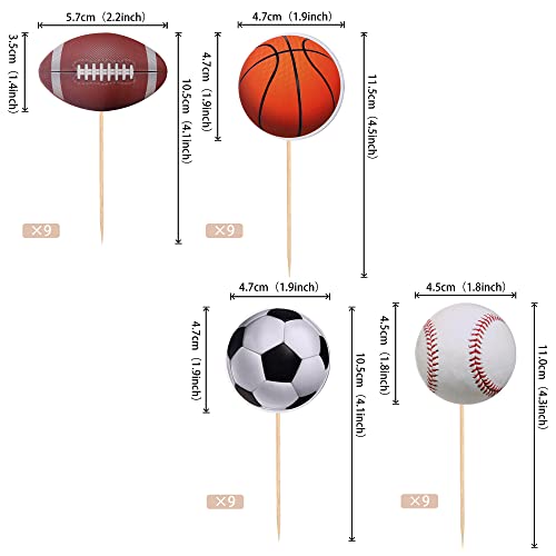 Zhuoweism 36 Pcs Sports Cupcake Toppers Baseball Cupcake Picks Football Soccer Ball Toothpicks Rugby Basketball Cake Decorations For Sports Balls Theme Boys Men Birthday Party Supplies thumb #1