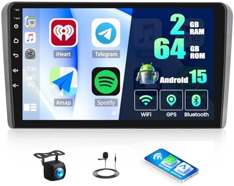 Android 15 2G+64G Car Radio for Audi A3 2008-2012 9" Touchscreen Car Stereo with Wireless Carplay Android Auto Bluetooth GPS Navi WiFi Mirror Link SWC+ Backup Camera