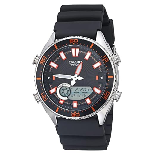 Casio Men's 'Ana-Digi' Quartz Metal and Resin Casual Watch, Color:Black (Model: AMW-720-1AVCF)