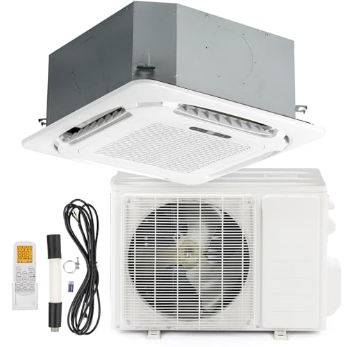 Bonnlo 23000 BTU Ceiling Cassette Air Conditioner with Inverter & Remote Control, 23 SEER2 Ductless Mini Split AC/Heating System with Pre-Charged Condenser, Heat Pump & Installation Kit, 230V