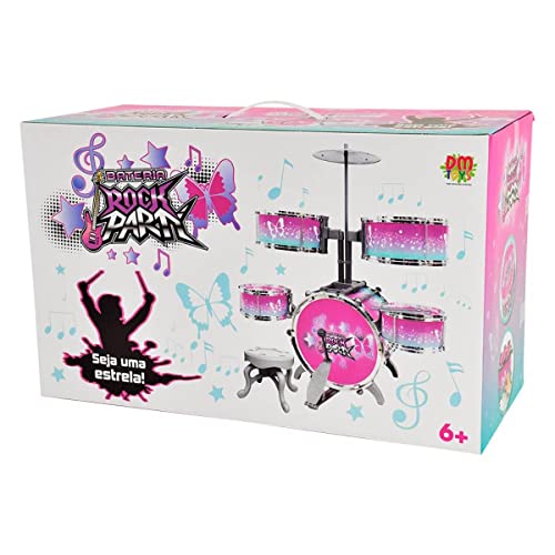Bateria Infantil Rock Party Rosa 51cm, DM Toys
