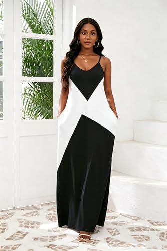 Image of vunahzma Womens Casual Fashion Sleeveless Plus Size Loose Long Sexy Maxi Dress with Pockets