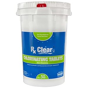 Rx Clear 3 Inch Stabilized Chlorine Tablets 50 Pounds Individual Chlorinating Tabs for Sanitizing Swimming Pools Spas Long Lasting Slow Dissolving and UV Protected