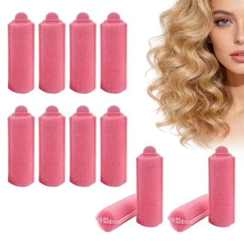 Foam Sponge Hair Rollers - 12 Piece Soft Flexible Curlers for Overnight Sleeping & Styling Home Salon Use (Pink)