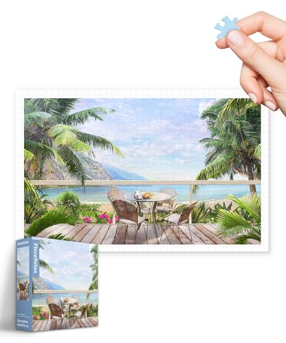 PieceRelax Plastic Jigsaw Puzzles for Adults 1000 Pieces - Lazy Beach Brunch Most Satisfying Table Games and Gifts No Puzzle Mat Required [H3798]