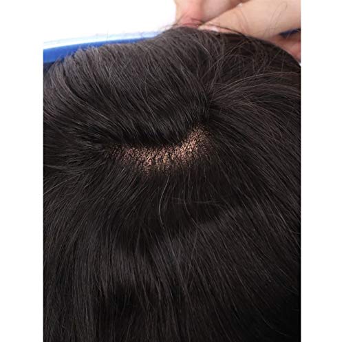 Glorious Hub® Lace Front Men’s Hair Patch | 100% Human Hair Wig with Natural Invisible Hairline | Comfortable Durable Toupee/Hair System | Attach with Tape, Clips or Glue | (Natural Black, 9x6) 4