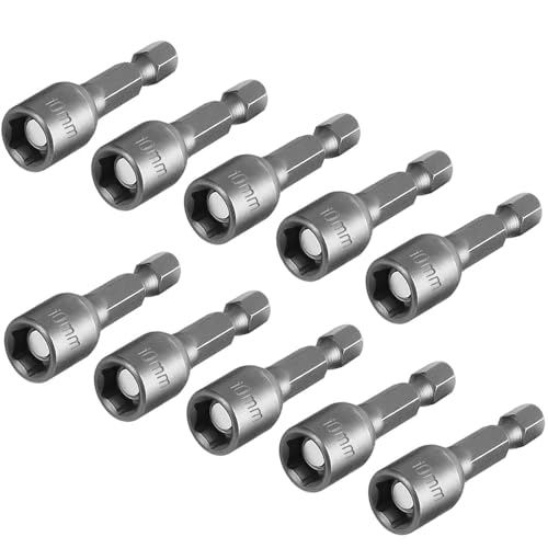 Saipor 10pcs 10mm/3/8 Magnetic Nut Driver Set, 2/48mm Length 1/4-Inch Hex Drive Power Nut Driver Drill Bit for Impact Drill, Metric Nut Setter Socket Wrench Screw for Power Tools