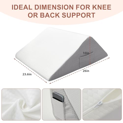 Knee Wedge Pillow, Memory Foam Leg Pillow Bed Wedge for Sleeping, Post Surgery Triangle Pillow Wedge for Knee Support, Leg Elevation, Knees Hip Back Pain Relief (23.6" x 26" x 10", Extra Large, White)