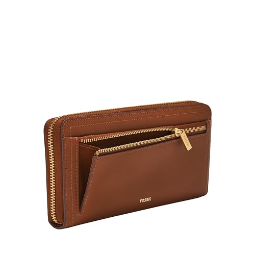 Image of Fossil Women's Logan Leather RFID-Blocking Zip Around Clutch Wallet with Wristlet Strap for Women