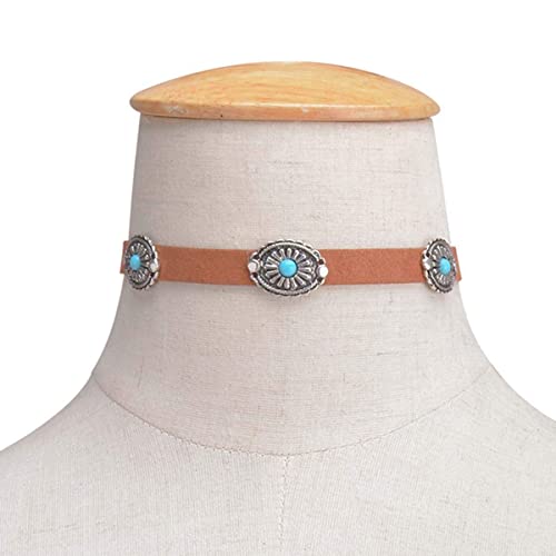 Olbye Bohemia Turquoise Choker Necklace Leather Choker Jewelry Suede Necklace For Women And Girls Boho Style #TOP2