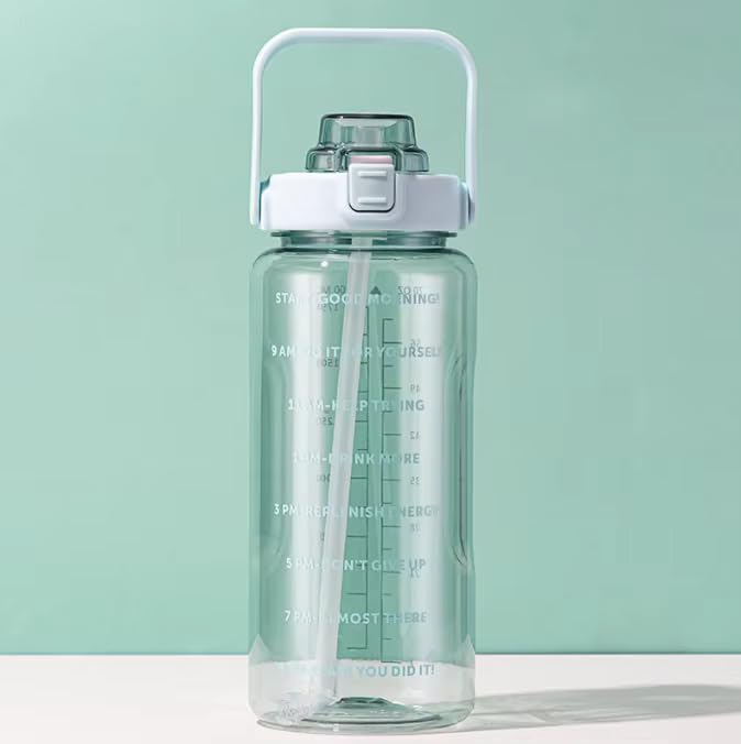 Image of VISBY INDIA Plastic Water Bottle, 2L Capacity, BPA-Free, Airtight, Contemporary Style, Wide Mouth Design for Home, Office, Gym, Travel, Clear Finish, 20cm Height (Green)