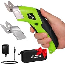 Cordless Electric Scissors, VLOXO Cardboard Cutter Electric Fabric Scissors with Blades Rechargeable Powerful Fabric Cutter for Crafts Leather Carboard Carpet Plastic Felt with Case Green CS4001