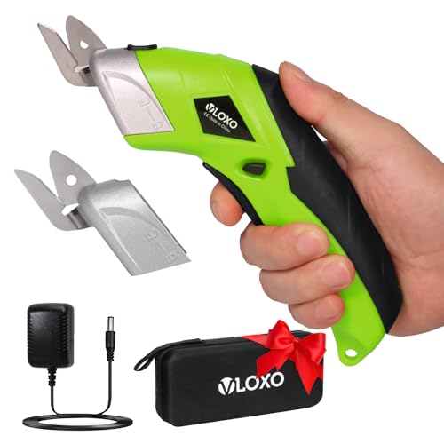 Cordless Electric Scissors, VLOXO Cardboard Cutter Electric Fabric Scissors with Blades Rechargeable Powerful Fabric Cutter for Crafts Leather Carboard Carpet Plastic Felt with Case Green