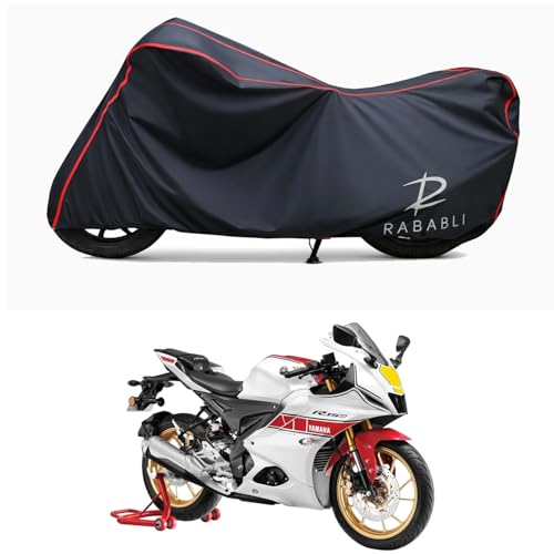 Image of Waterproof Bike Body Cover Compatible for | Yamaha R15 V4 | Taffeta Fabric, Red Piping Design, Bottom Elastic Fit | Dustproof, Sun UV & Rain Protection for All Bikes