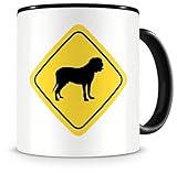 Samunshi® Bordeaux Dogge Warnschild Hunde Tasse Kaffeetasse Teetasse Kaffeepott Kaffeebecher Becher H:95mm/D:82mm schwarz