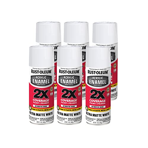 Image of Rust-Oleum 372700-6PK Acrylic Enamel 2X Spray Paint, 12 oz, Ultra Matte White, 6 Pack