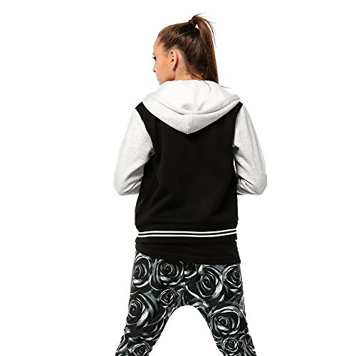Move U Women's Gray & Black Snap Front Varsity Bomber Jacket with Hood4