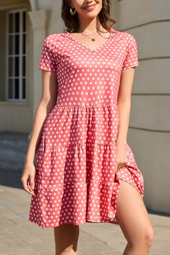 Image of nclook Womens Summer Casual Dress Sweet Cute V Neck Mini Dress with Pocket Short Sleeve
