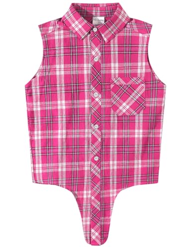 Image of Noomelfish Girls Sleeveless Button Down Shirt Tie Knot Blouse Western Cowgirl Outfit (5-12 Years)