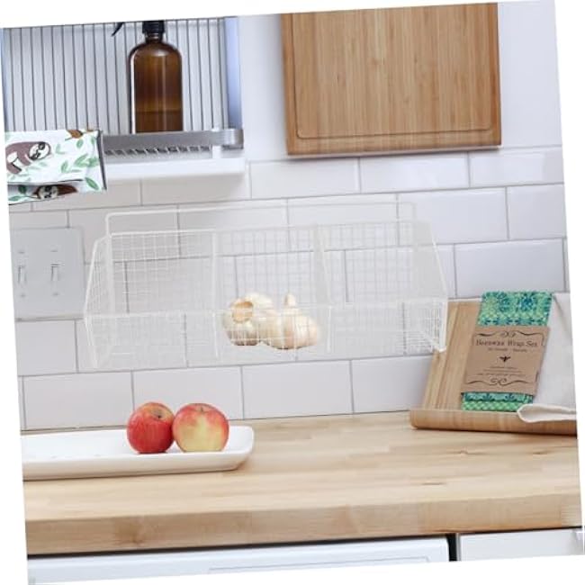 Kichvoe 2pcs Wall Hanging Kitchen Storage Baskets White Mesh Organizer Space Saving Kitchen Holder for Condiments and Fresh Ingredient Air Circulation