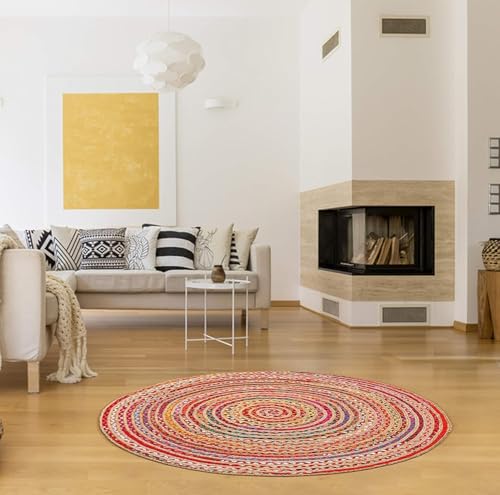 Tapete Redondo Boho 122 cm Multicolor Hecho a Mano miniatura 6