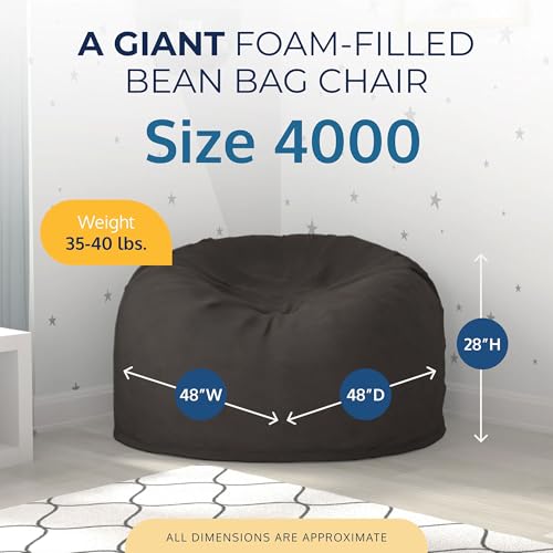 ULTIMATE SACK 4000 4-Foot Bean Bag Chair with Footstool, Grey Suede Cover – Oversized Foam Lounger, Floor Seat, Small Sofa, or Couch Bed for Living Area, Gaming Room, or Reading Lounge