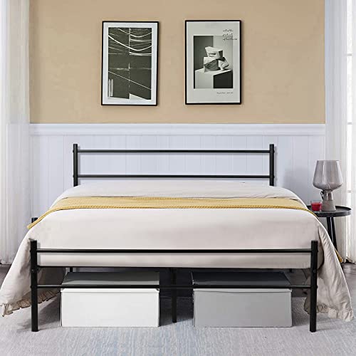 Aretes Cadre de Lit 140x190 cm, 2 Personnes Lit Double Noir avec Sommier Metal