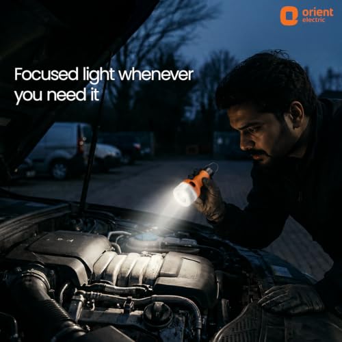 Image of Orient Electric BeamX 9W Portable LED Torch with Bulb | Emergency Hanging Hook Lantern | Type-C Charging | 1500 mAh Rechargeable Emergency Light |6 Hours Run time| Cool Day Light, Pack of 1