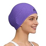 OMID Swim Cap Women Adult, Silicone Comfortable Waterproof Swimming Cap for Long Hair, Pool Beach Training (Violet)