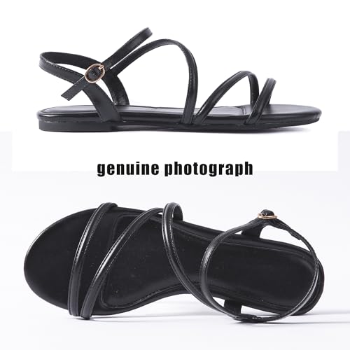 Image of Mtzyoa Women Flat Sandals Dressy Strappy Gladiator Summer Ankle Strap Nude Open Toe Comfortable Wedding Casual Leather Ladies Party Trendy Vacation