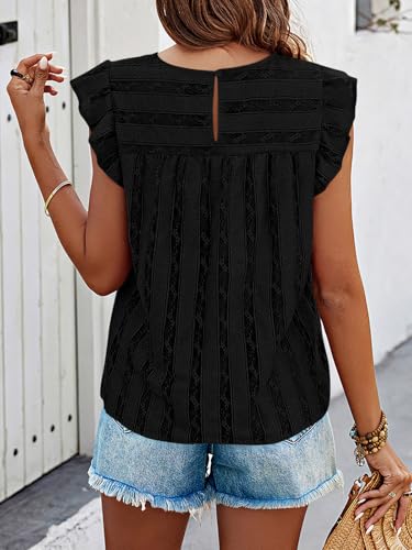 PRETTYGARDEN Women's Summer Cute Tank Top Crewneck Ruffle Sleeveless Hollow Out Eyelet Lace Spring Blouse Shirts2