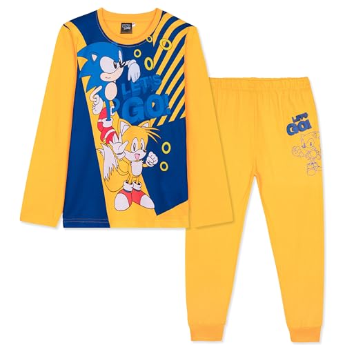 Sonic The Hedgehog Shadow Pijama Niño Invierno de Manga Larga, Ropa de Dormir Pijama Chico de 2 Piezas   Regalos para Niños (Amarillo Sonic/Tails, 7 8 Años)