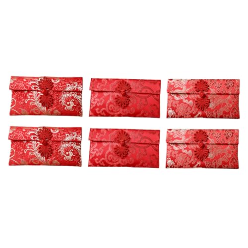 Healifty Lot de 6 Enveloppes Rouges en Brocart Nœud Chinois Décor Tradition Chinoise Paquets Rouges pour Nouvel An Mariage et Occasions Festives Enveloppes d'Argenté Élégantes et