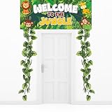 3 Pcs Jungle Themed Door Decoration Jungle Safari Porch Banner Hanging Decorations Wild Animals Vacation Bible School Decoration for Kids Birthday Indoor Outdoor Party Photo Booth Prop Supplies