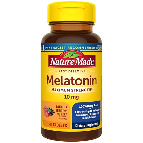 Nature Made Melatonin 10mg Fast Dissolve, Maximum Strength, 45 Tablets | Nighttime Sleep Aid for Adults, Sleep Support Supplement for Men & Women, 100% Drug-Free, Mixed Berry Flavor, 45 Day Supply - image 1