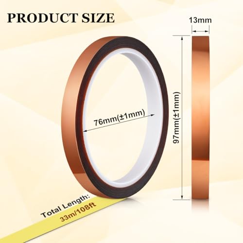 Image of Heat Tape,Heat Resistant Tape,Heat Transfer Tape,Thermal Tape,High Temperature Tape, No Residue 1 /2 inch(13mm X 33m Polyimide Tape for Sublimation,Masking,3D Printing,Electric Task, Soldering