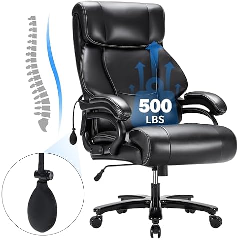 Huatean Home Big and Tall Office Chair 500LBS, Executive Office Chair for Heavy People, Heavy Duty Office Chair for Long Hours, Breathable Leather Ergonomic Office Chair for Back Pain Relief, Black Cover