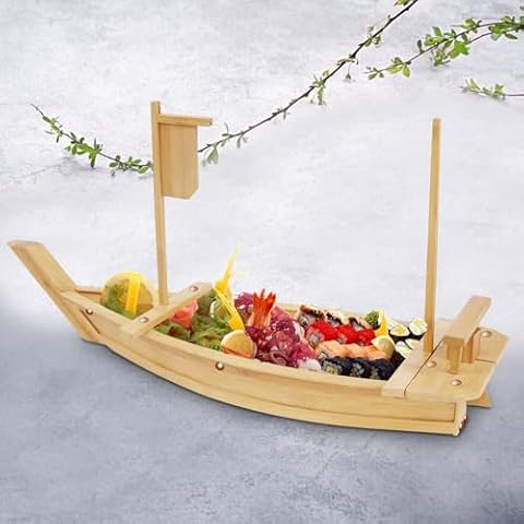 TYUNGZM Wooden Sushi Boat Serving Tray, 28 inch Large Sushi Plate for Restaurant Plates Commercial, Extra Large Sushi Tray Serving Boat Plate for Restaurantware or Home Cover
