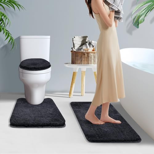Baahrnom Bathroom Rugs Sets 3 Piece with Adjustable Toilet Seat Cover 17.5"x 15" Machine Washable Bath Rug Set with TPR Non Slip Rubber Backing Solid Bath Mat Set for Luxury Bathroom Decoration by Baahrnom - Image 2