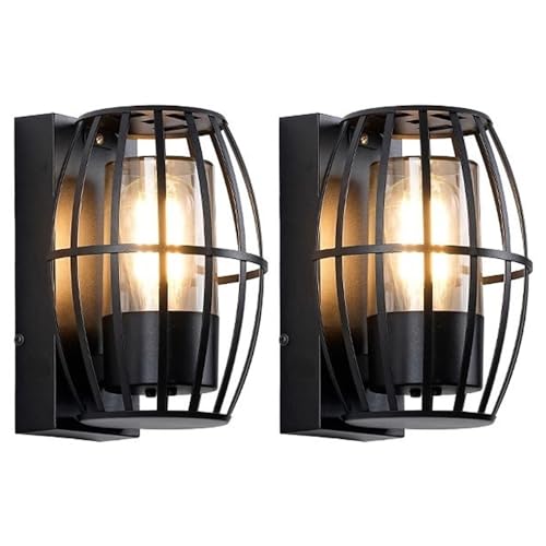 TRIVIDHA Aplique De Pared para Exterior Moderno con Jaula Negra, Iluminación Exterior Ovalada, para Porche, E26, De Aluminio, IP55, Resistente Al Agua, para Jardín, Patio, Puerta Delantera O Trasera.