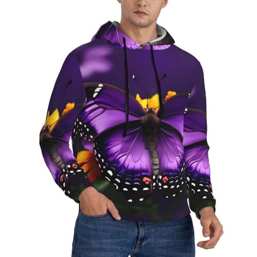 Sweat à capuche violet imprimé papillon fleur homme superposition polyvalente