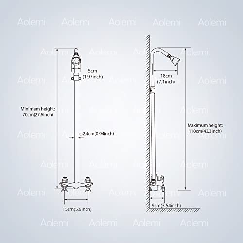 Aolemi Polish Chrome Outdoor Shower Kit Faucet Set With Adjustable Slide Bar Double Cross Handles Exposed Shower System Rainfall Shower Head Wall Mount Shower Fixture #TOP3