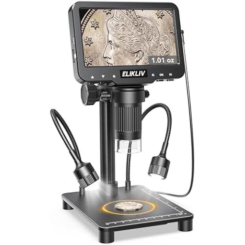 Elikliv Coin Microscope with Weighing Scale, Digital Magnifier 8+2 Lights