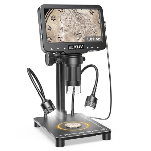 Elikliv Microscope with Weighing Scale, Digital Magnifier for Error Coins, Jewelry Magnifying Glass with Lights, 4.3" LCD Screen 12MP Camera 1080P Video USB PC View for Adults Collectors Supplies by Elikliv - Used condition - US$46.18