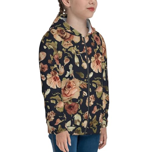 Trendy Blooming Rose Kid Hoodies Boys Zip Up Sweatshirts Girls Pullover with Pocket4