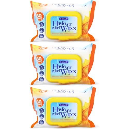 Nuage Rhume des foins | Lingettes anti-allergies | Remède naturel contre le rhume des foins 30 lingettes | Emballage refermable | Convient au visage et aux mains | Paquet de 3 (90 lingettes au total)