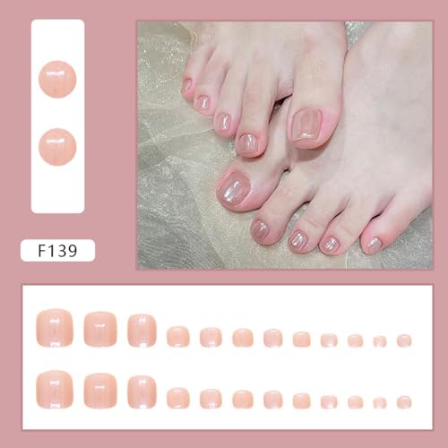 Image of Chrome Press on Toenails Short Square Fake Toenails Glossy White Pink Aurora Toe Nail Press ons Sheer Shiny Stick on Toe Nails for Women Summer Manicure 24Pcs